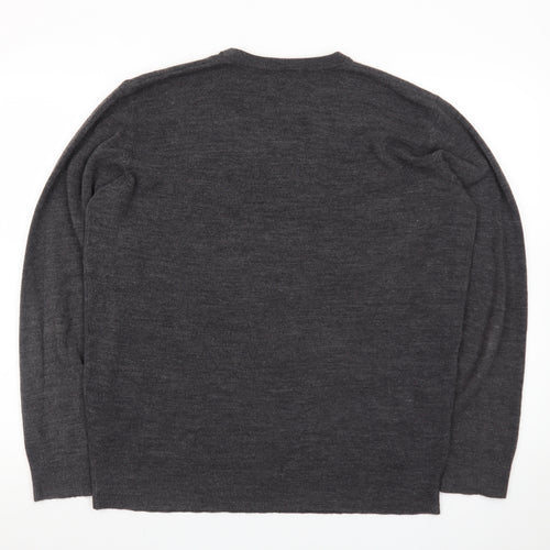 EASY Men Grey Wool Crew Neck Pullover Jumper Size L