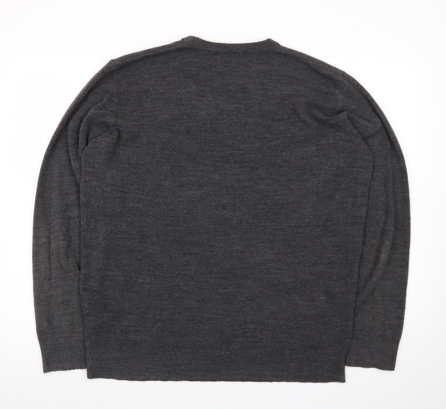 EASY Men Grey Wool Crew Neck Pullover Jumper Size L