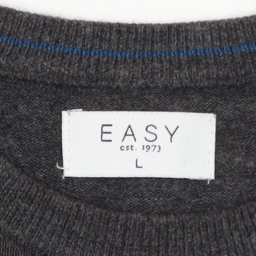 EASY Men Grey Wool Crew Neck Pullover Jumper Size L