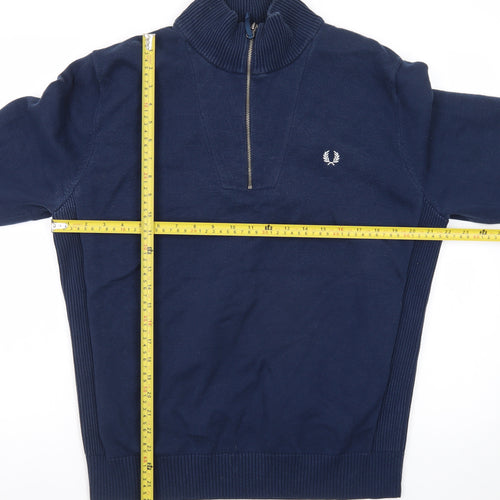 Fred Perry Men's Blue XL 1/2 Zip High Neck Cotton Jumper