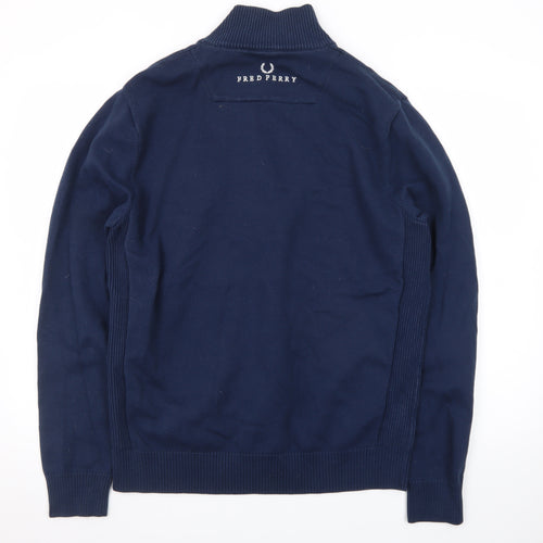 Fred Perry Men's Blue XL 1/2 Zip High Neck Cotton Jumper