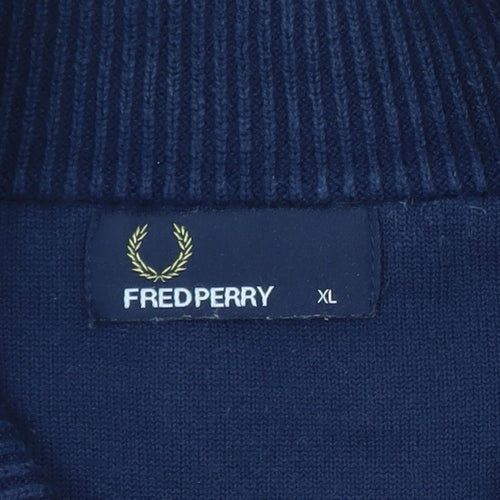 Fred Perry Men's Blue XL 1/2 Zip High Neck Cotton Jumper