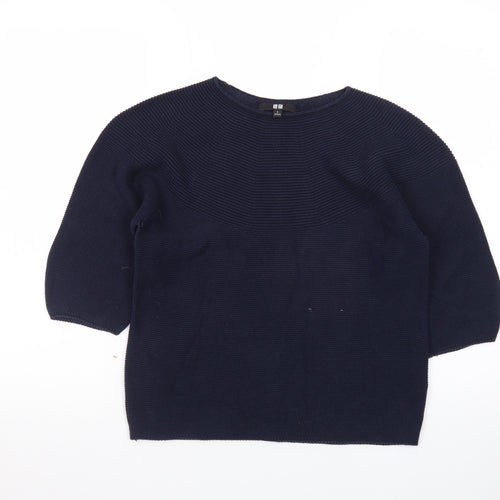 Uniqlo Women's Blue Cotton Knit 3/4 Sleeve Pullover Jumper S