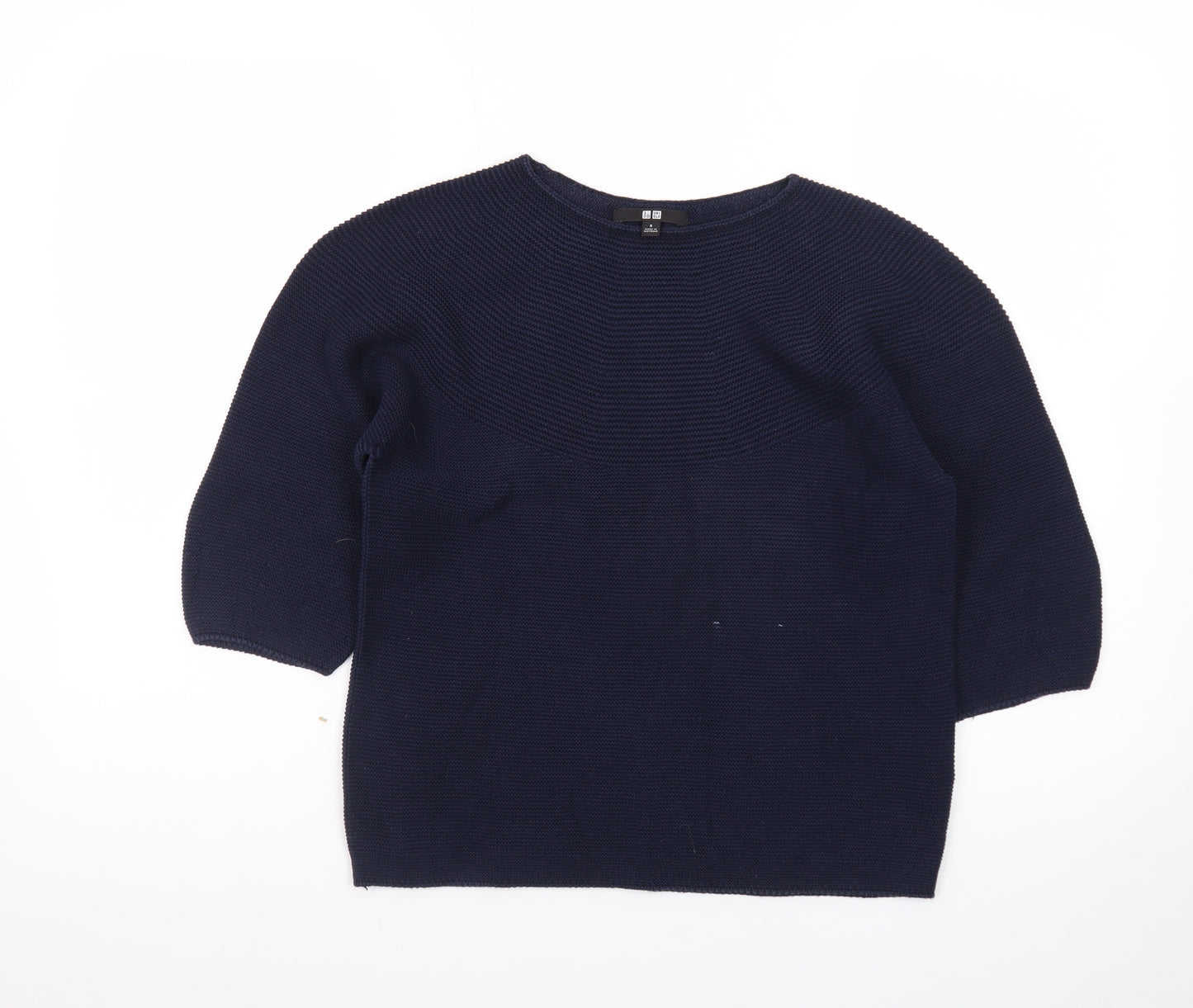 Uniqlo Women's Blue Cotton Knit 3/4 Sleeve Pullover Jumper S
