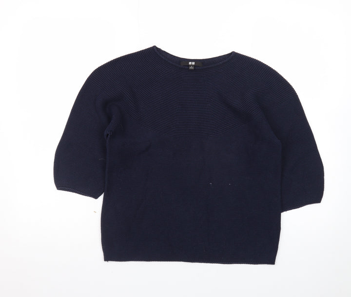 Uniqlo Women's Blue Cotton Knit 3/4 Sleeve Pullover Jumper S