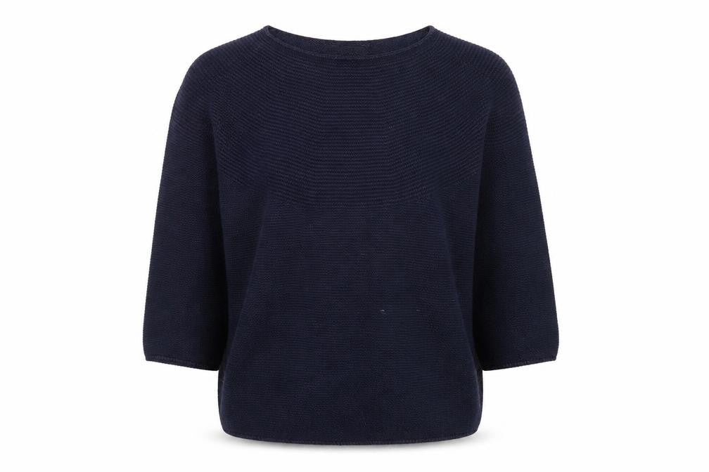 Front view of Uniqlo Women's Blue Cotton Knit 3/4 Sleeve jumper S