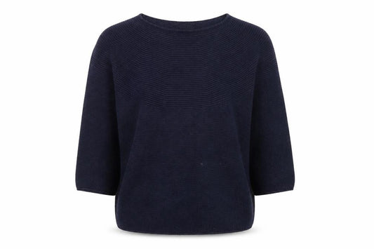 Front view of Uniqlo Women's Blue Cotton Knit 3/4 Sleeve jumper S