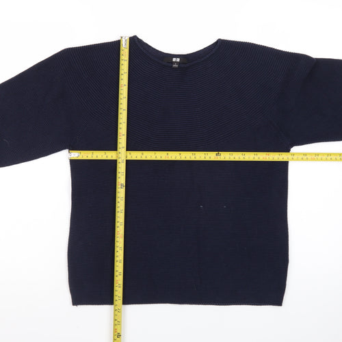Uniqlo Women's Blue Cotton Knit 3/4 Sleeve Pullover Jumper S