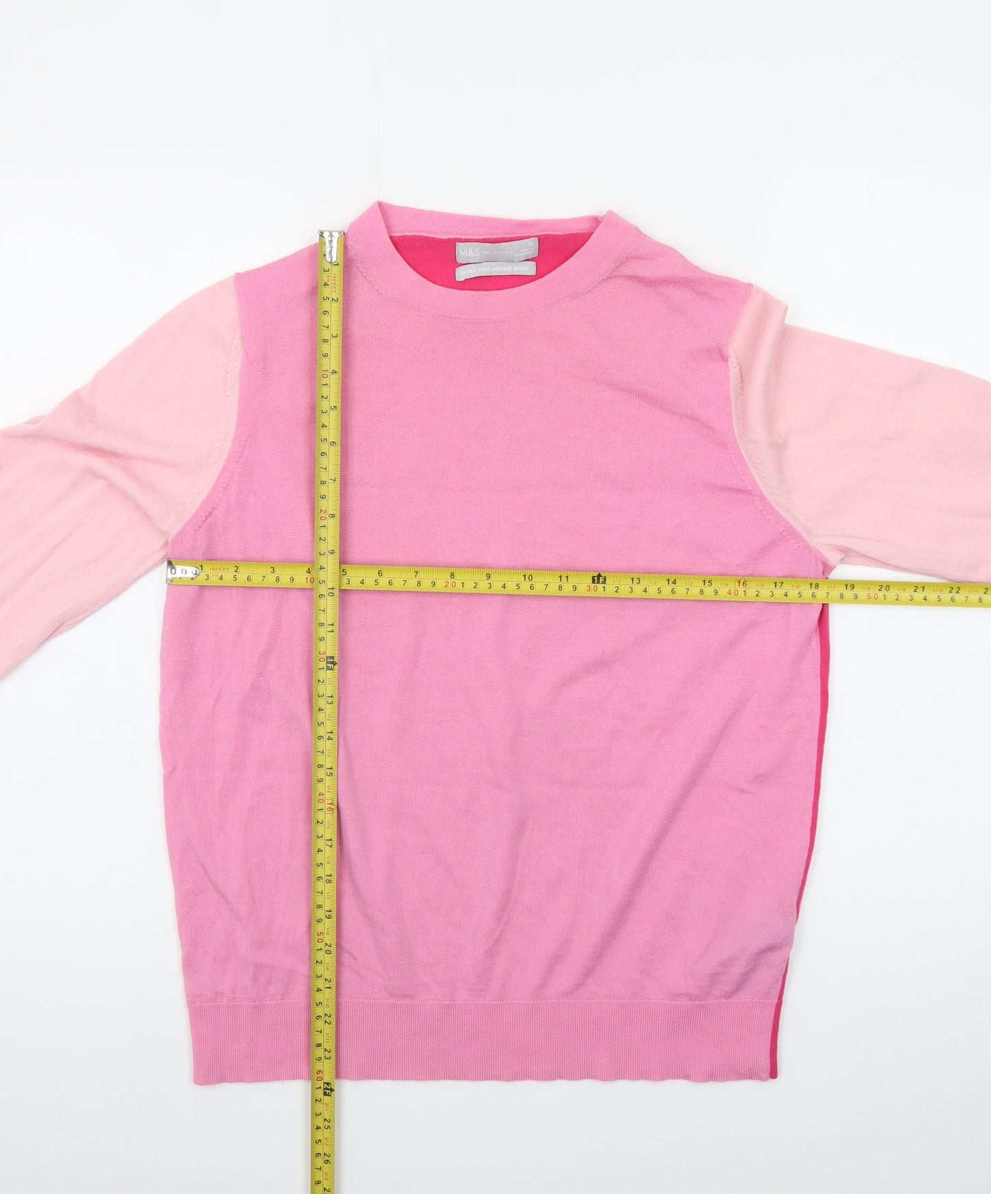 Marks and Spencer Women Pink Crew Neck Merino Wool Jumper Size 16