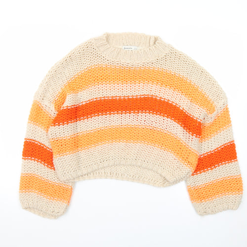 Stradivarius Women's Multicoloured Chunky Knit Striped Pullover Jumper Size 8