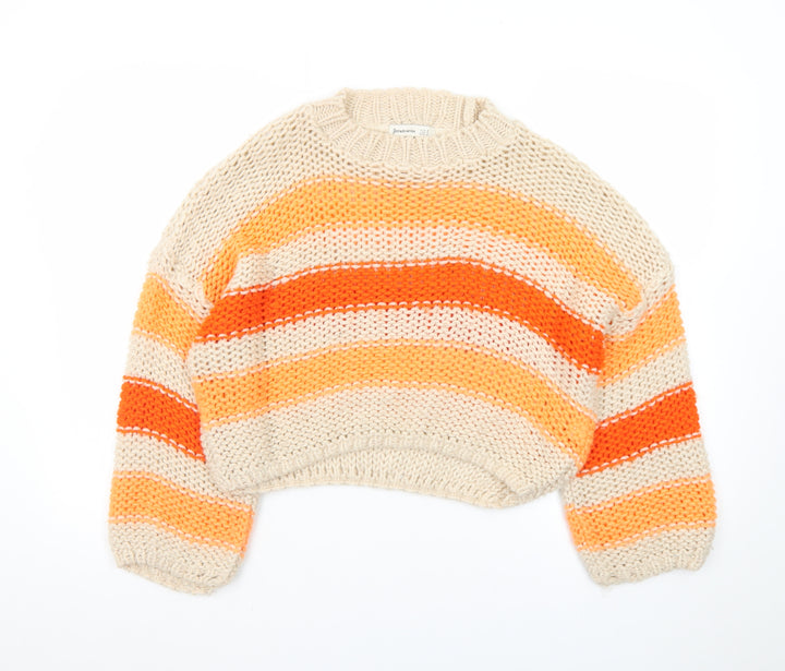 Stradivarius Women's Multicoloured Chunky Knit Striped Pullover Jumper Size 8