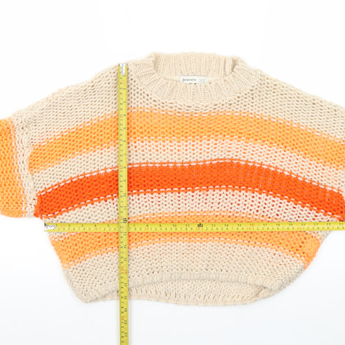 Stradivarius Women's Multicoloured Chunky Knit Striped Pullover Jumper Size 8
