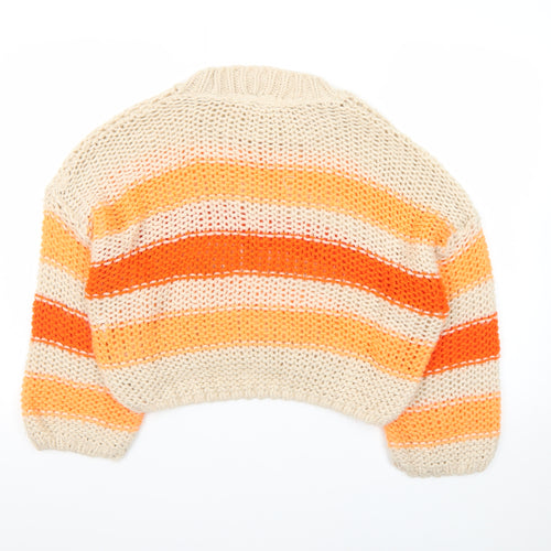 Stradivarius Women's Multicoloured Chunky Knit Striped Pullover Jumper Size 8