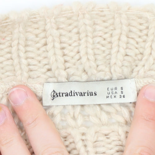 Stradivarius Women's Multicoloured Chunky Knit Striped Pullover Jumper Size 8