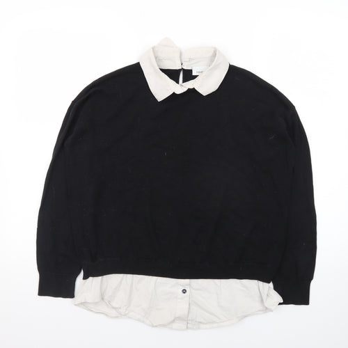 Next Women Black Collared Knit Pullover Jumper Size 12