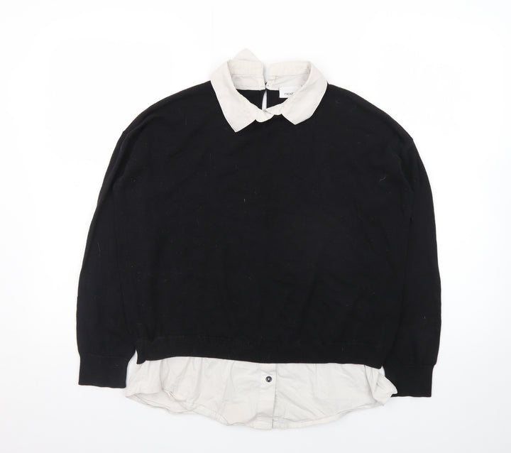 Next Women Black Collared Knit Pullover Jumper Size 12