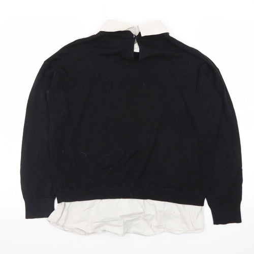 Next Women Black Collared Knit Pullover Jumper Size 12