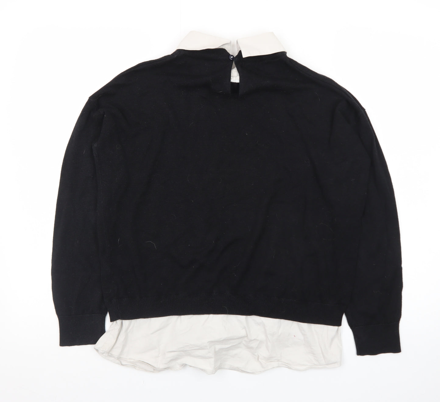 Next Women Black Collared Knit Pullover Jumper Size 12