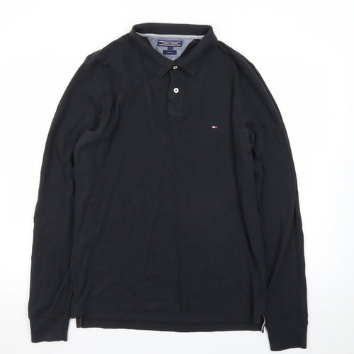 Tommy Hilfiger Men's Black Slim Fit Long Sleeve Polo Shirt Size L