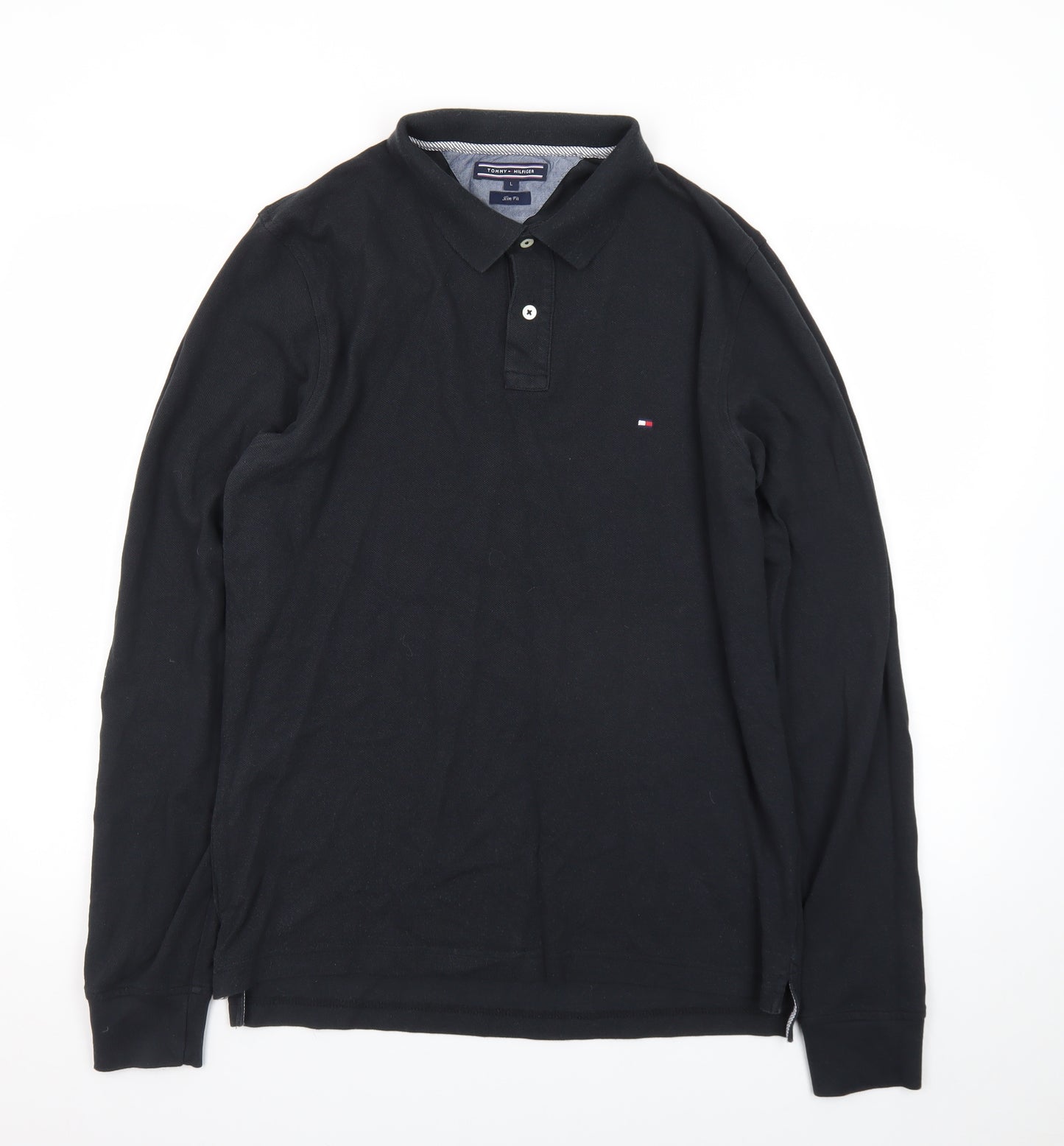 Tommy Hilfiger Men's Black Slim Fit Long Sleeve Polo Shirt Size L