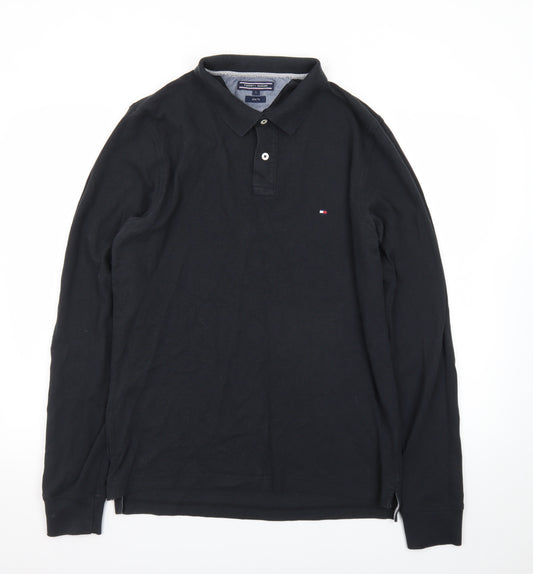 Tommy Hilfiger Men's Black Slim Fit Long Sleeve Polo Shirt Size L