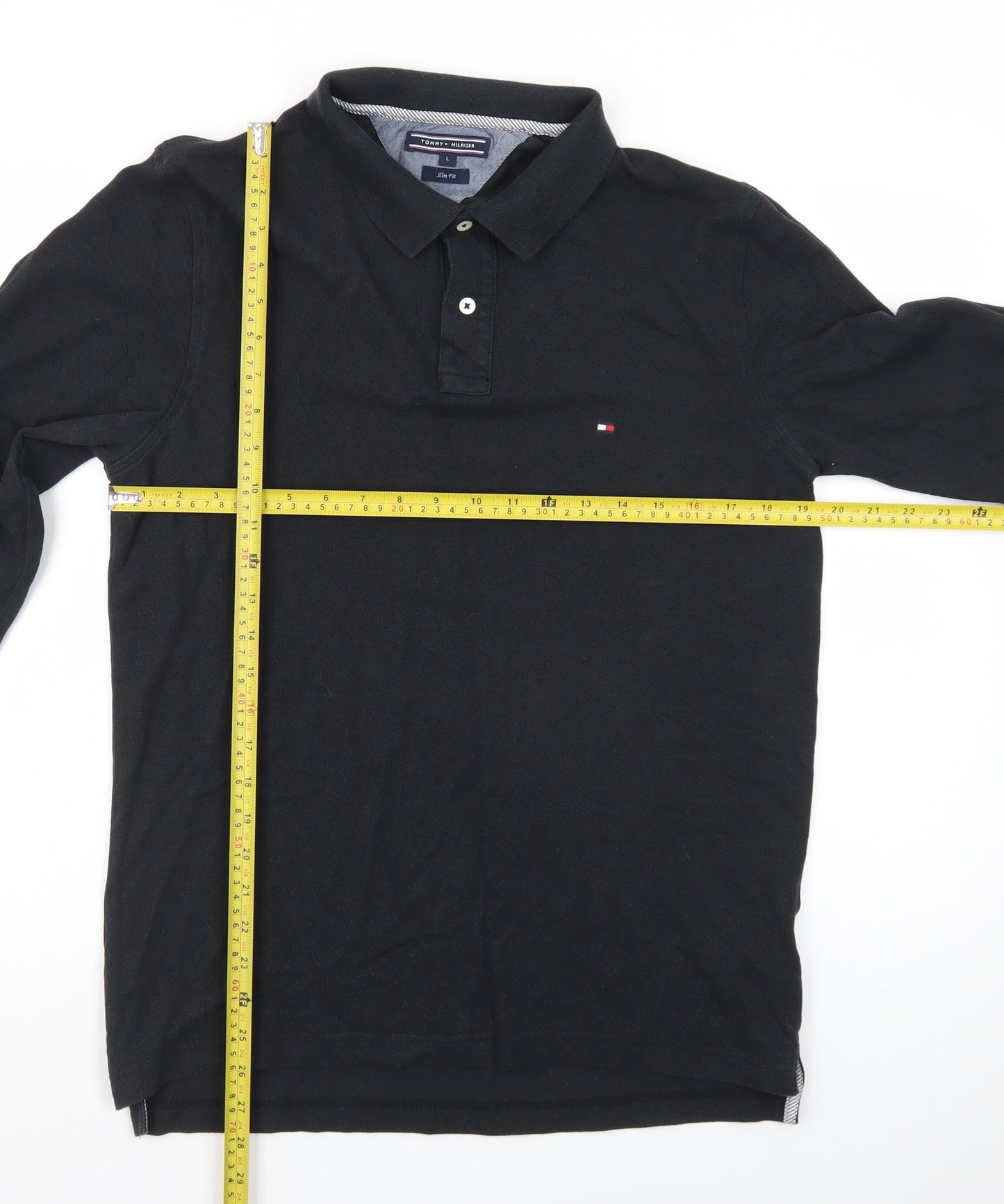 Tommy Hilfiger Men's Black Slim Fit Long Sleeve Polo Shirt Size L