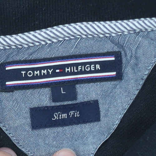 Tommy Hilfiger Men's Black Slim Fit Long Sleeve Polo Shirt Size L