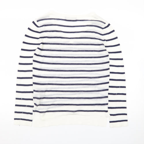 Marks and Spencer Women's Navy Stripe V-Neck Jumper Size 8