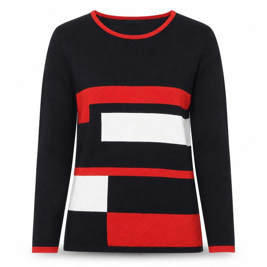 Front view of Happy D. by Damart Women’s Multicoloured Geometric jumper, size S