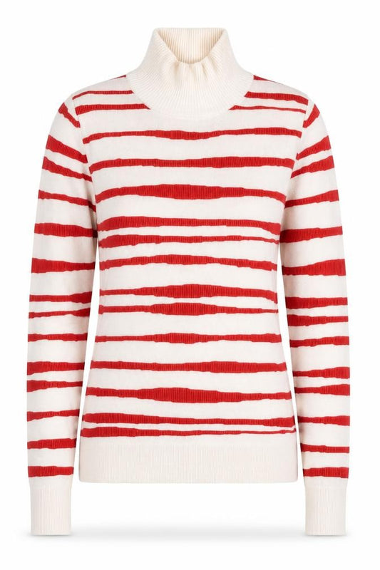 Front view of ESPRIT women’s red striped roll neck jumper xs