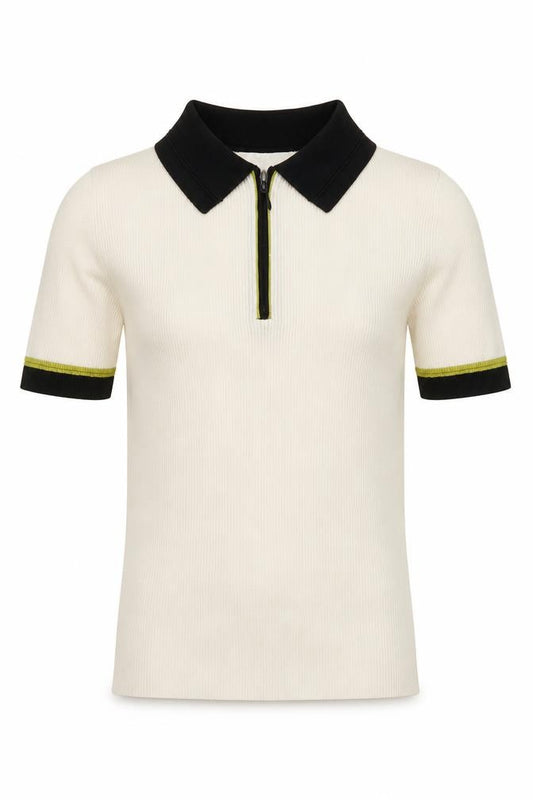 Front view of Marks & Spencer Ivory Short Sleeve Slim Knit Polo Shirt XS