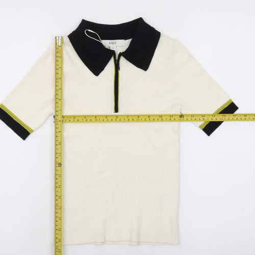 Marks and Spencer Ivory Short Sleeve Slim Knit Polo Shirt XS