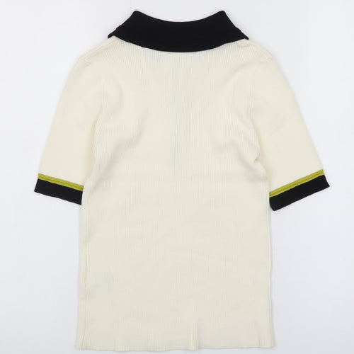 Marks and Spencer Ivory Short Sleeve Slim Knit Polo Shirt XS