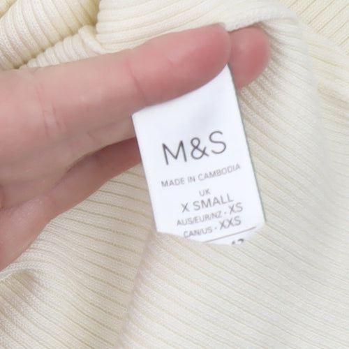 Marks and Spencer Ivory Short Sleeve Slim Knit Polo Shirt XS
