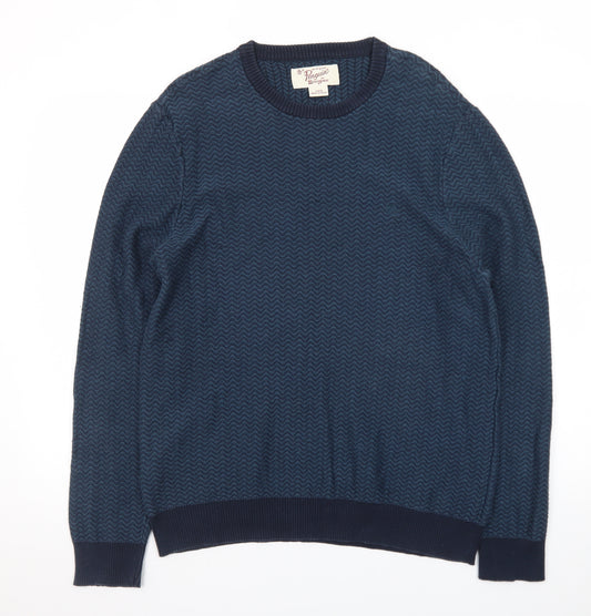 Original Penguin Men's Blue Cotton Crew Neck Pullover Jumper Size L