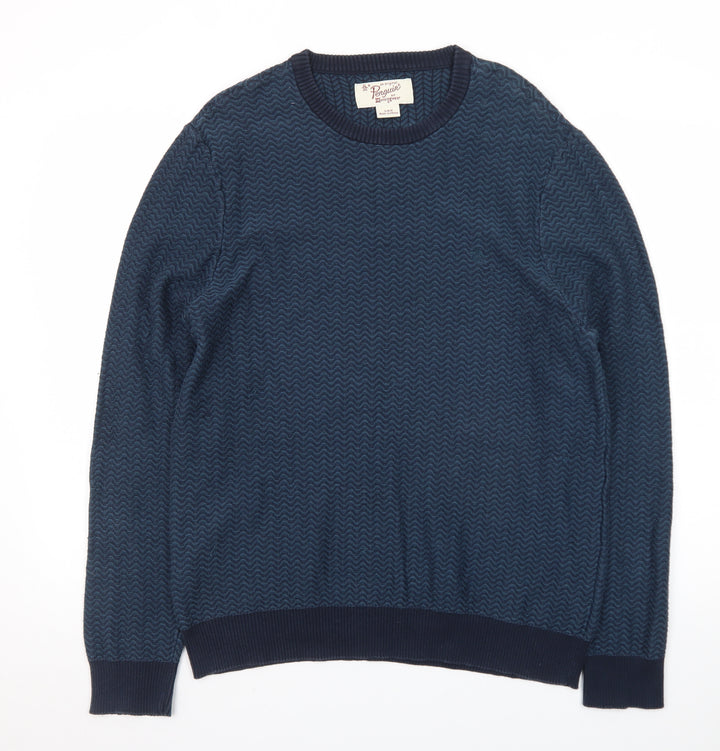 Original Penguin Men's Blue Cotton Crew Neck Pullover Jumper Size L