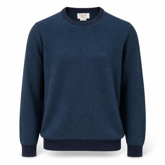 Front view of Original Penguin Men's Blue Cotton Crew Neck jumper, size L