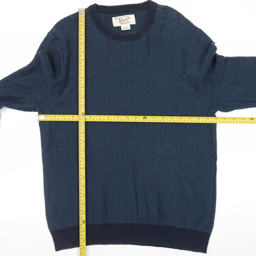 Original Penguin Men's Blue Cotton Crew Neck Pullover Jumper Size L