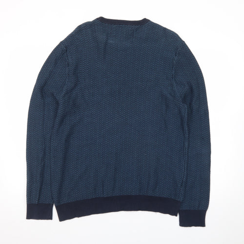 Original Penguin Men's Blue Cotton Crew Neck Pullover Jumper Size L