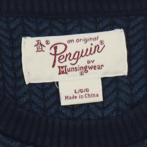 Original Penguin Men's Blue Cotton Crew Neck Pullover Jumper Size L