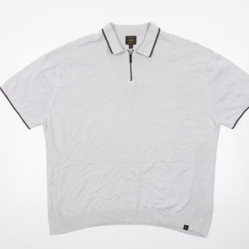 Next Men's Grey 2XL Quarter Zip Polo Shirt Cotton Casual Top