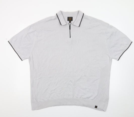 Next Men's Grey 2XL Quarter Zip Polo Shirt Cotton Casual Top