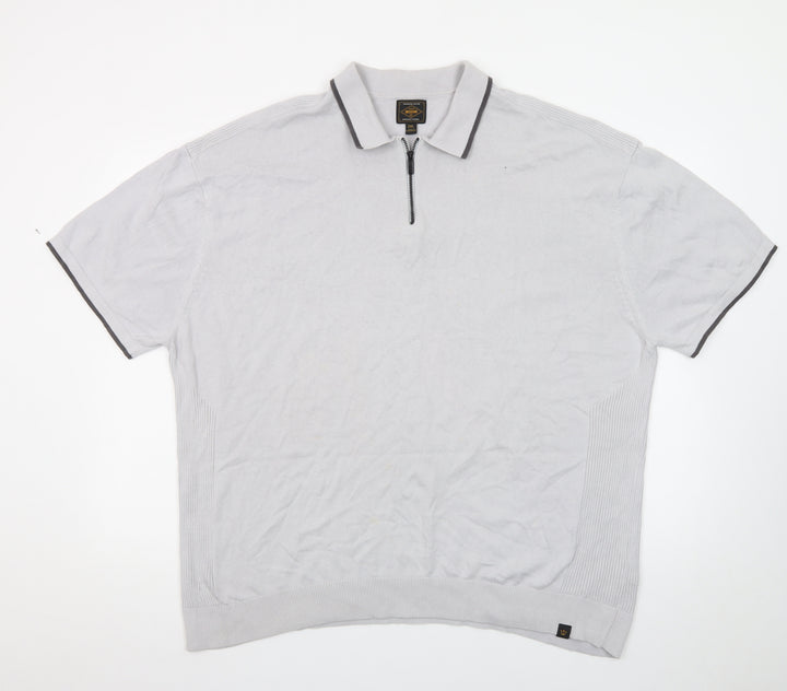 Next Men's Grey 2XL Quarter Zip Polo Shirt Cotton Casual Top