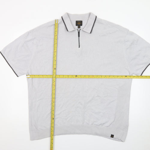 Next Men's Grey 2XL Quarter Zip Polo Shirt Cotton Casual Top
