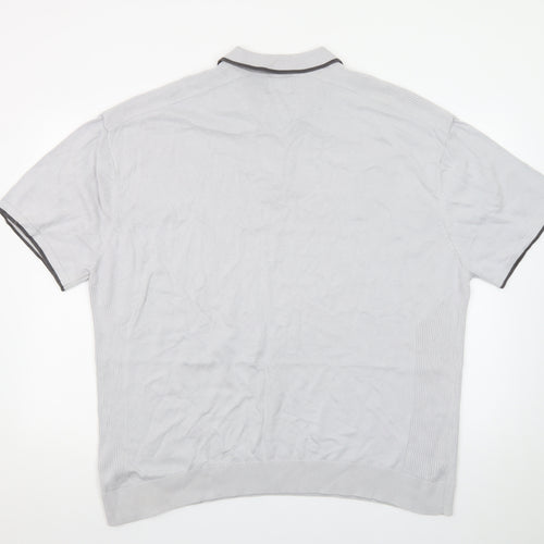 Next Men's Grey 2XL Quarter Zip Polo Shirt Cotton Casual Top