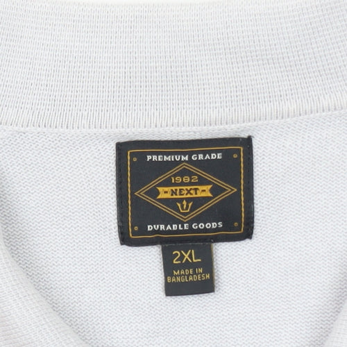 Next Men's Grey 2XL Quarter Zip Polo Shirt Cotton Casual Top