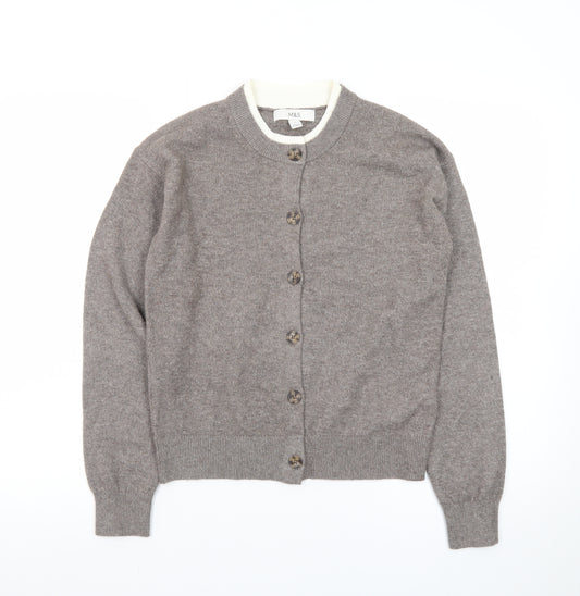 Marks and Spencer Women Brown XS Crew Neck Button Cardigan