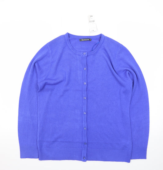 Bonmarché Women's Blue Size 12 Crew Neck Cardigan Jumper