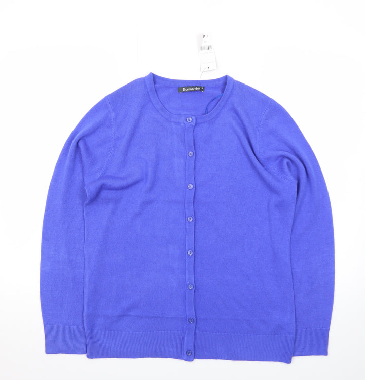 Bonmarché Women's Blue Size 12 Crew Neck Cardigan Jumper