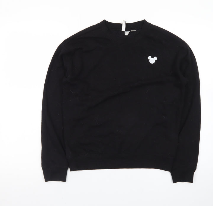 H&M Divided Women Black Small Pullover Sweatshirt Mickey Logo